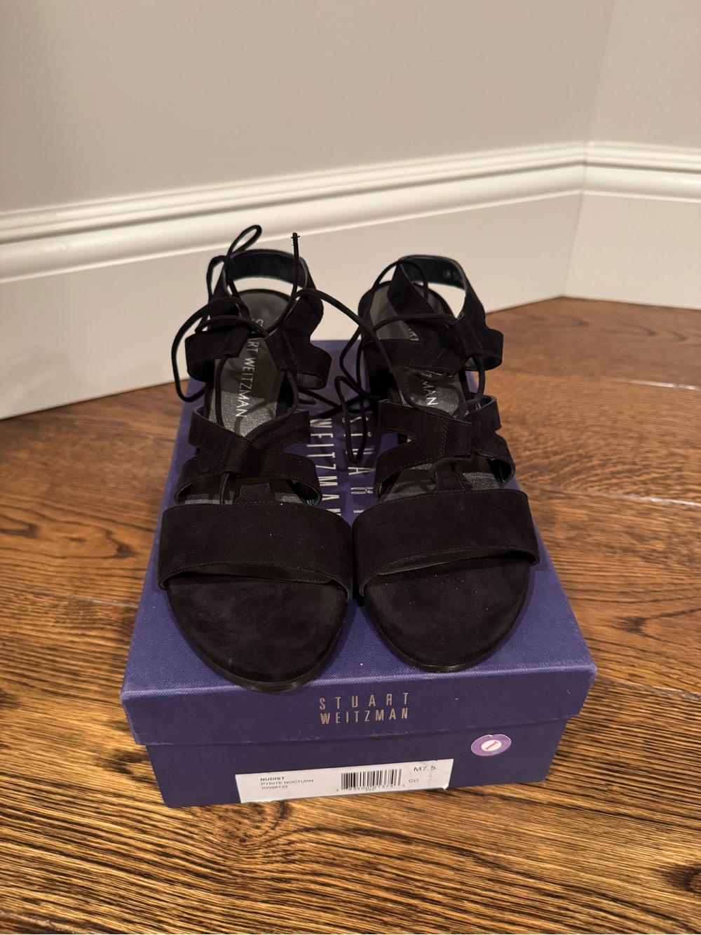 Stuart Weitzman Black Suede Lace-Up Sandals